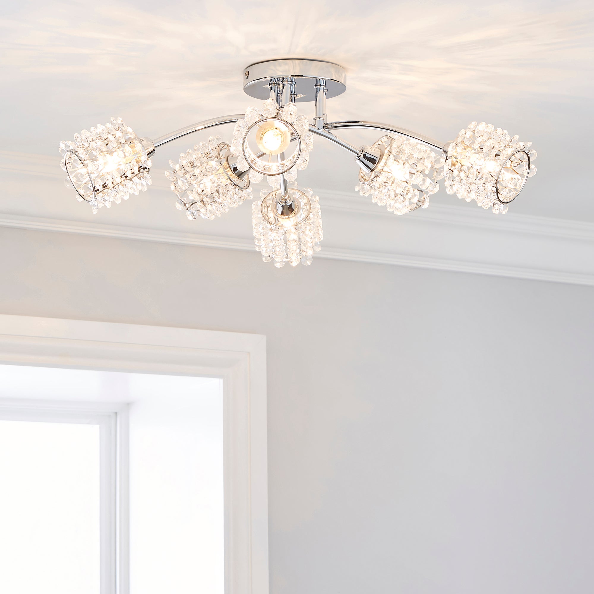 Jaimee 6 Light Jewel Chrome Semi-Flush Ceiling Fitting Chrome