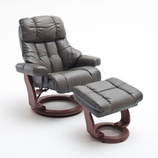 Calgary Relaxer Chair In Grey And Walnut With Footstool