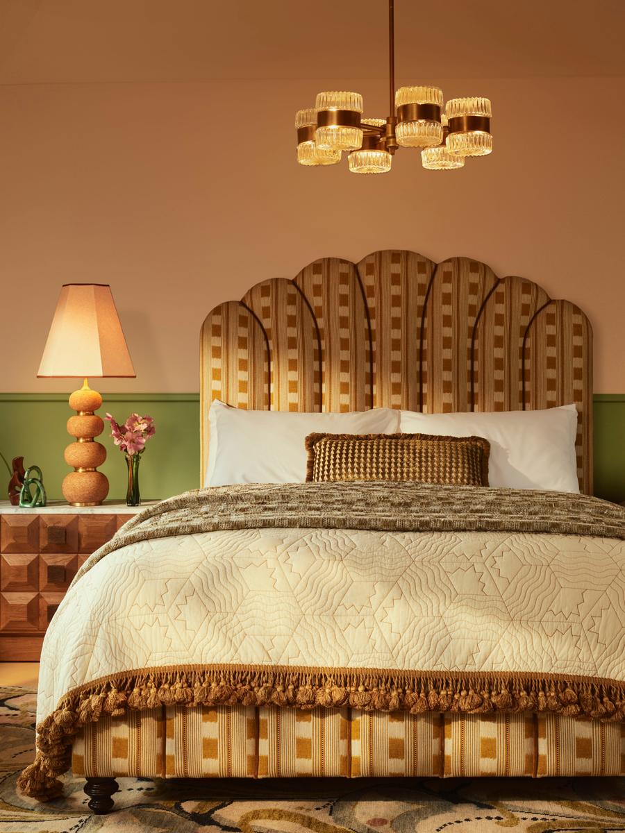 Manette Bed, Double, Woven Dotted Stripe, Ochre