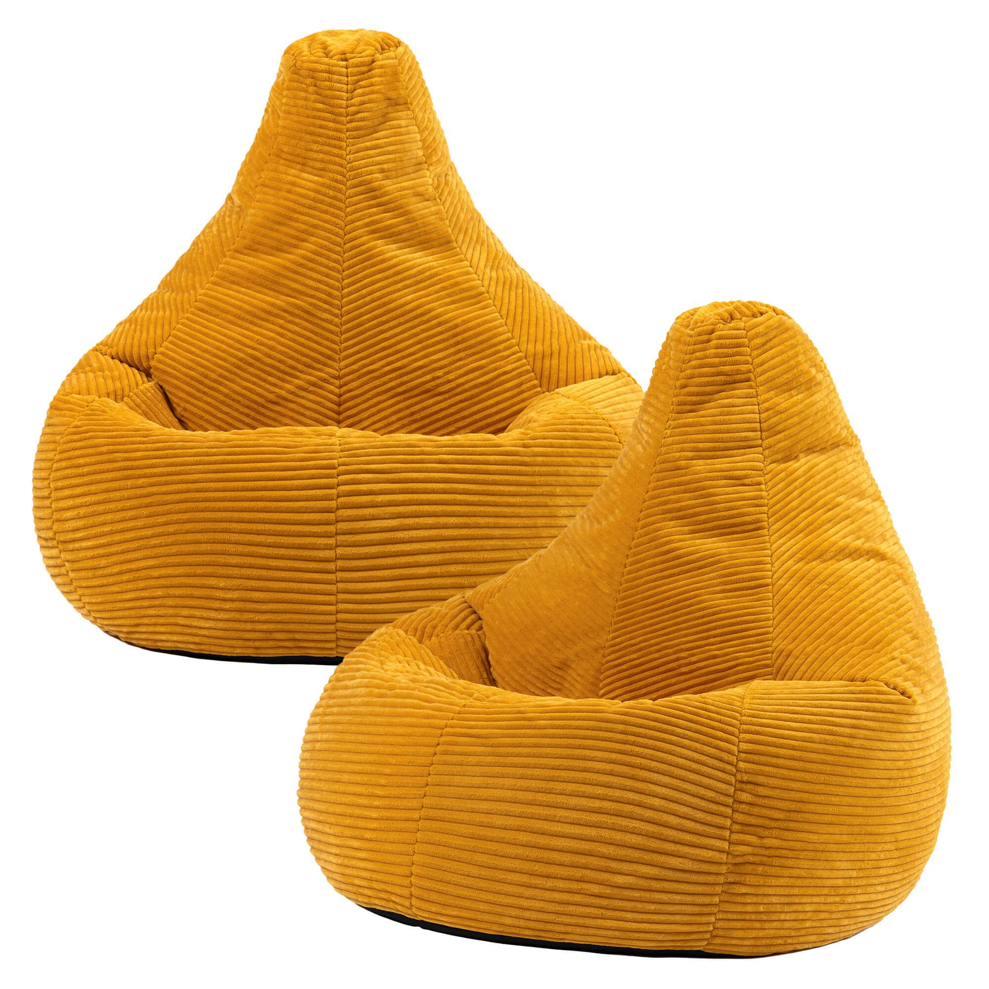 icon Dalton Cord Adult Bean Bag Chair, Set of 2 in Yellow