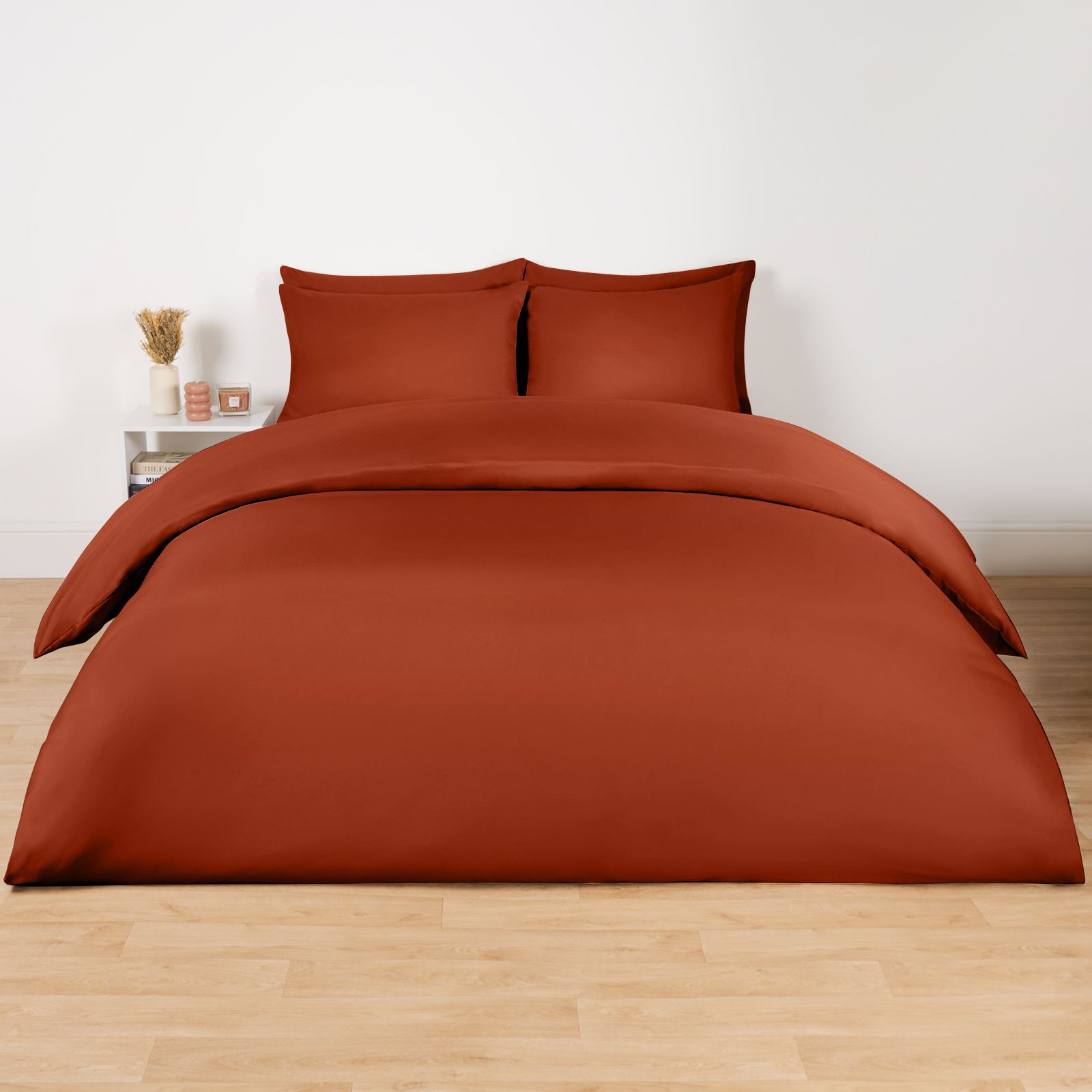 OHS Soft Microfibre Plain Dyed Duvet Cover Bedding Set in Burnt Orange