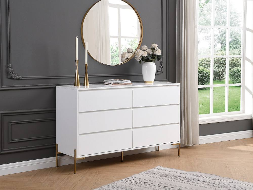 Vente-unique 6 - Drawer Chest - MDF & Metal - White Lacquered & Gold - KORASA
