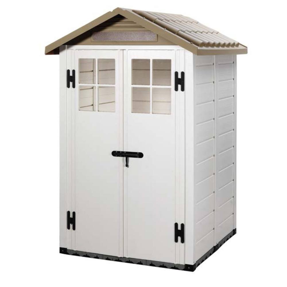 Shires Tuscany Evo 4x4' 100 Apex Plastic Shed Double Door with Two Windows in White