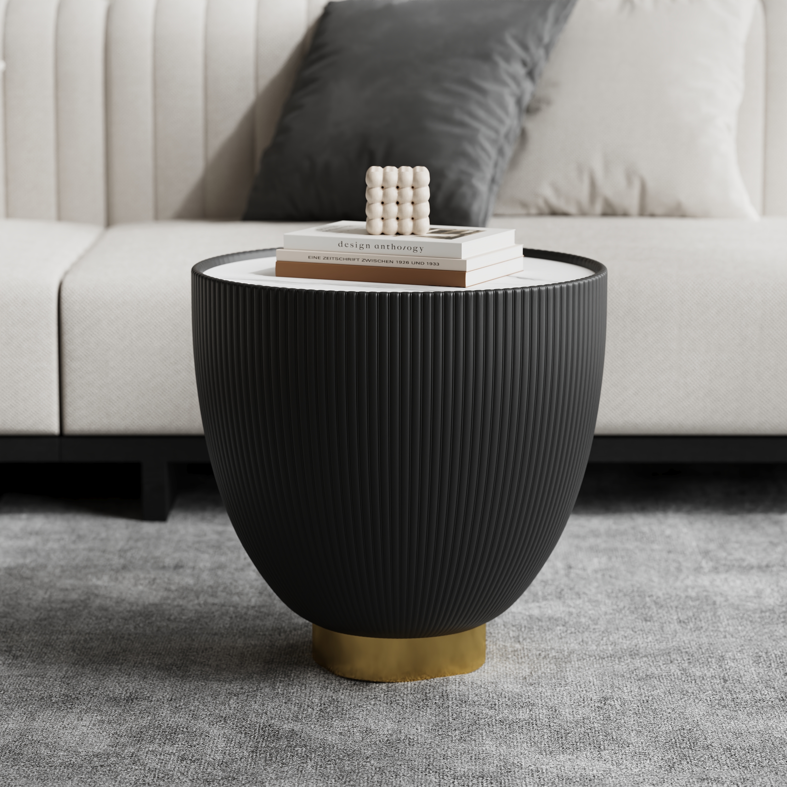 500mm Round Sintered Stone Leather Drum Coffee Table