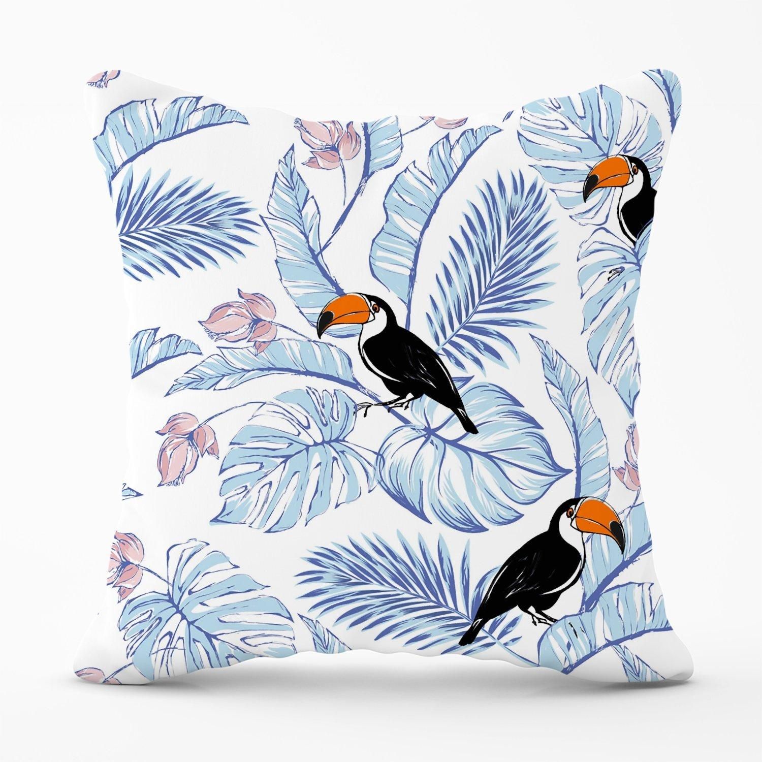 Warren Reed - Designer Tropical Toucan Outdoor Cushion in Blue