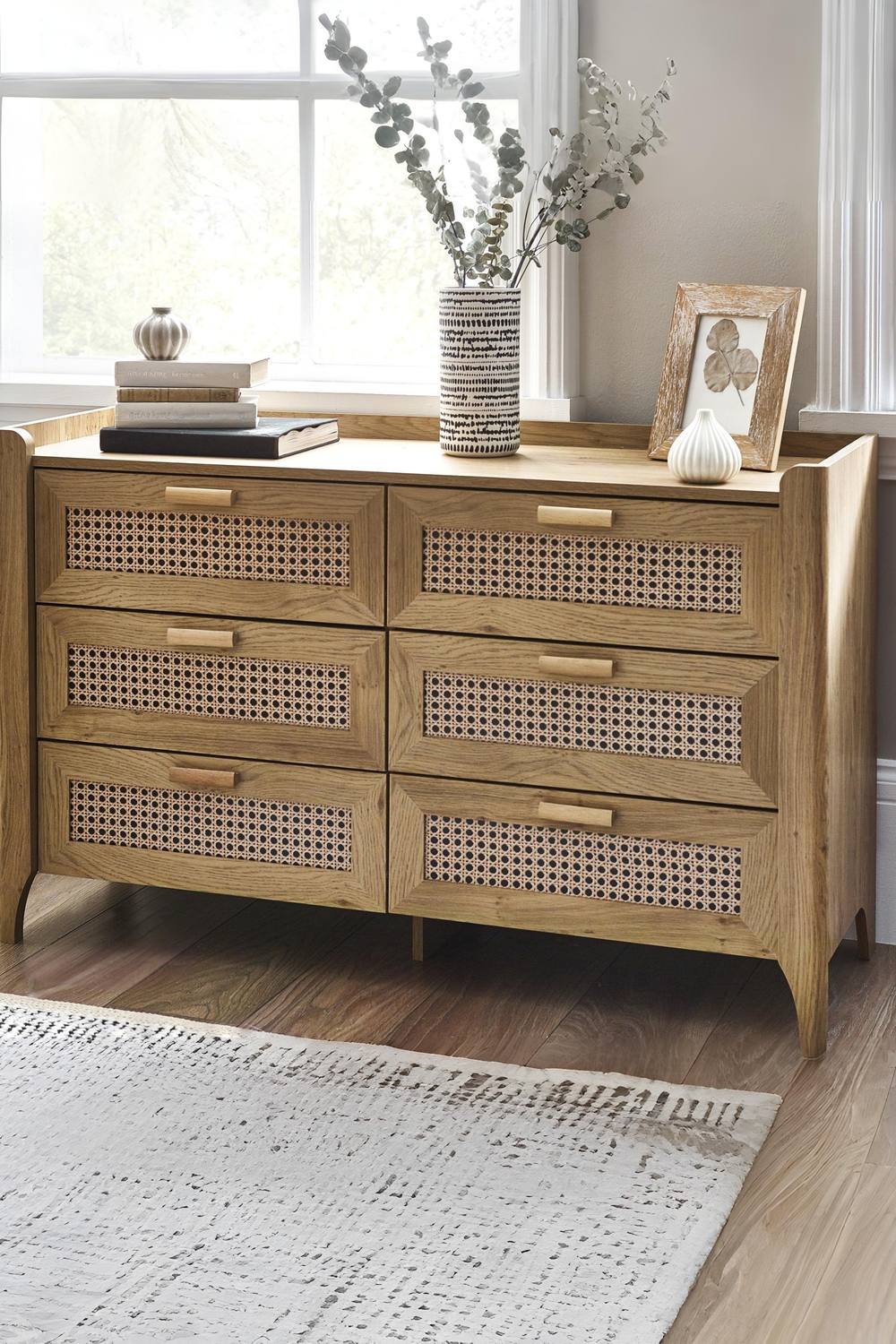 Julian Bowen Sydney Rattan Print 6 Drawer Wide Chest in Light Oak
