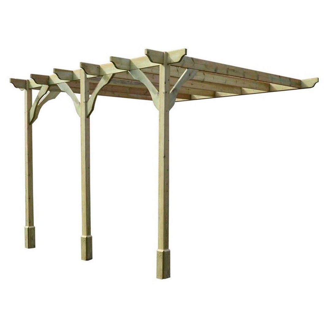 Rutland County Garden Furniture Ltd Wall Mounted Premium Pergola 3 Posts, L300 x W780 x H270 cm, Brown in Green