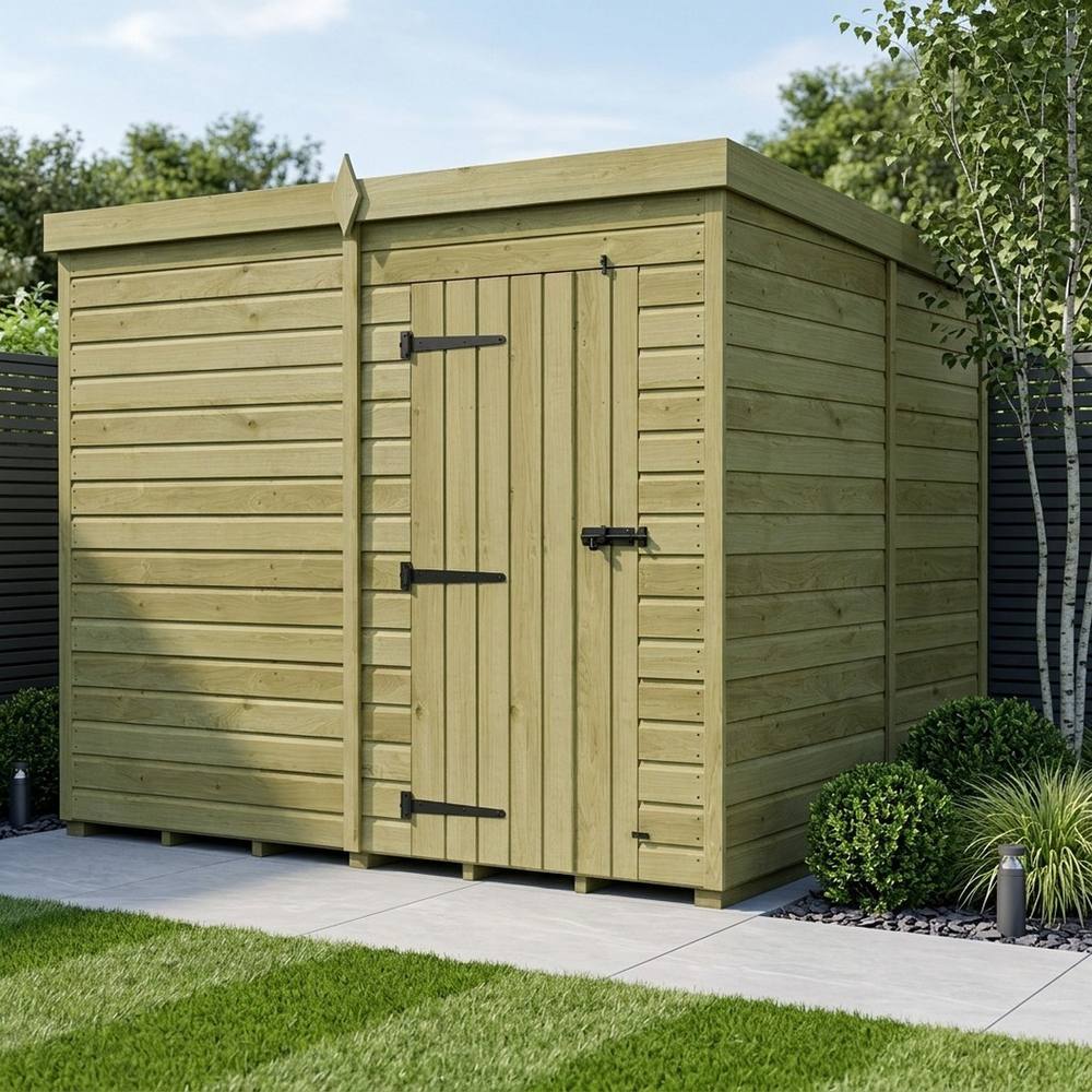 Buttercup Farm 8ft x 9ft Pent Garden Shed Single Door No Windows - Timber in Brown 2