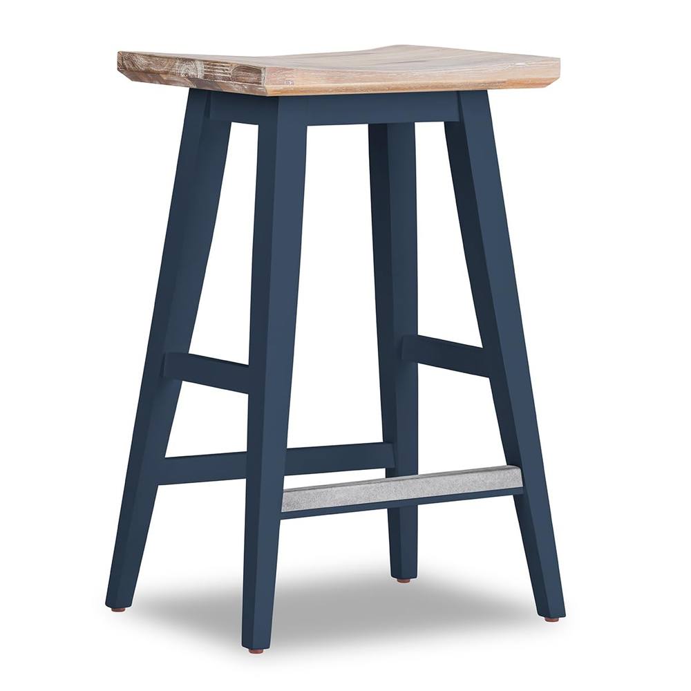 Statement Furniture Florence Bar Stool, Acacia Hardwood Rectangular Seat in Navy
