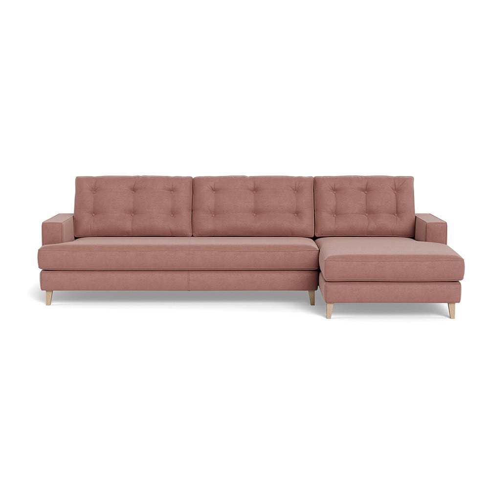 Heal's Mistral Right Hand Facing Corner Sofa Smart Luxe Velvet Dusky Pink Natural Beech Feet 2