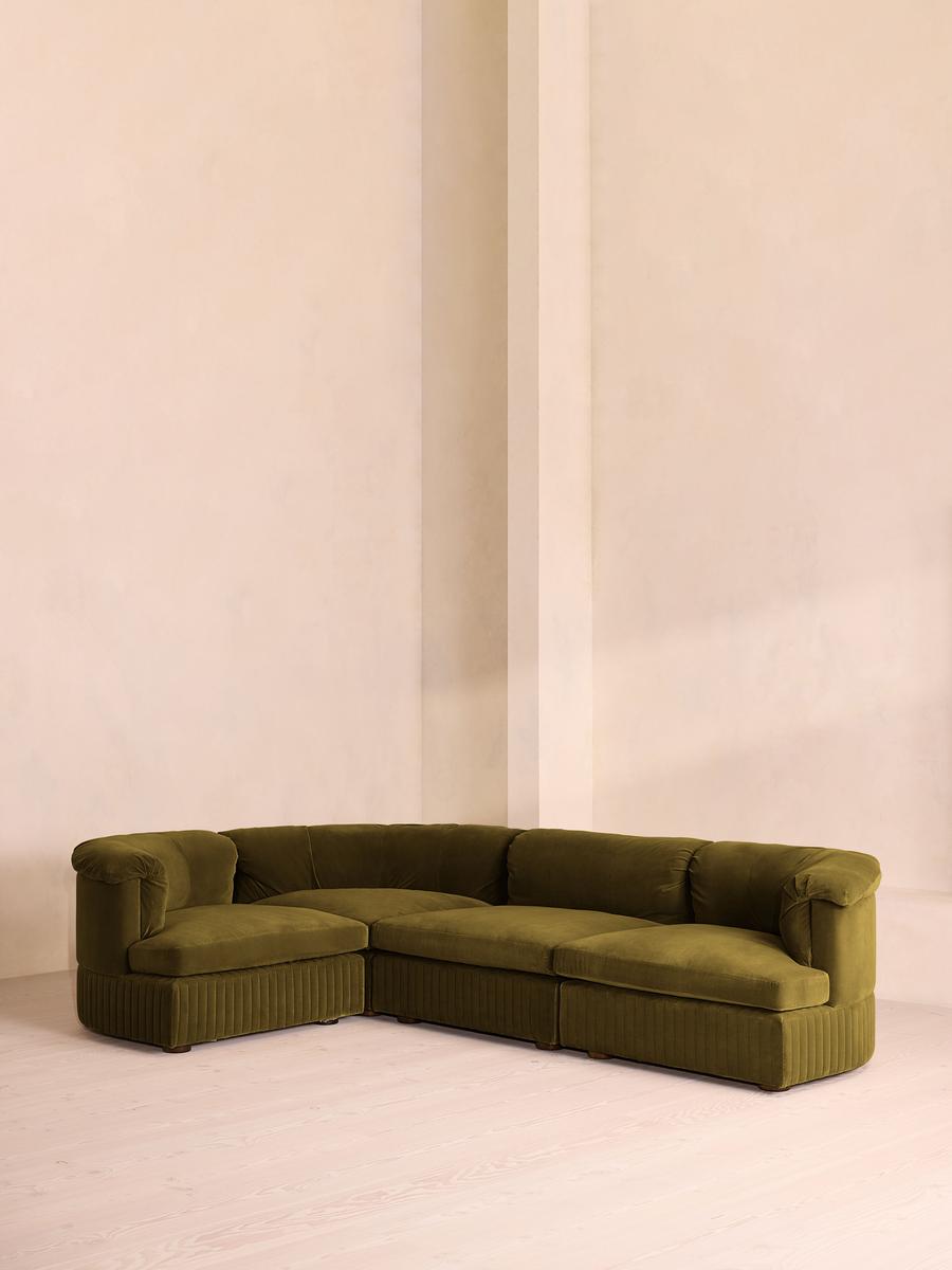 Oona Modular Sofa, L-Shape Sofa, Velvet Olive