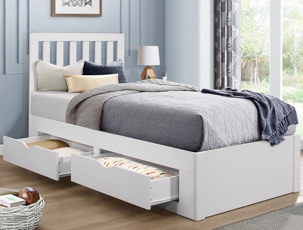 Appleby - Single - 4 Drawer Storage Bed - White - Wood - 3ft - Happy Beds