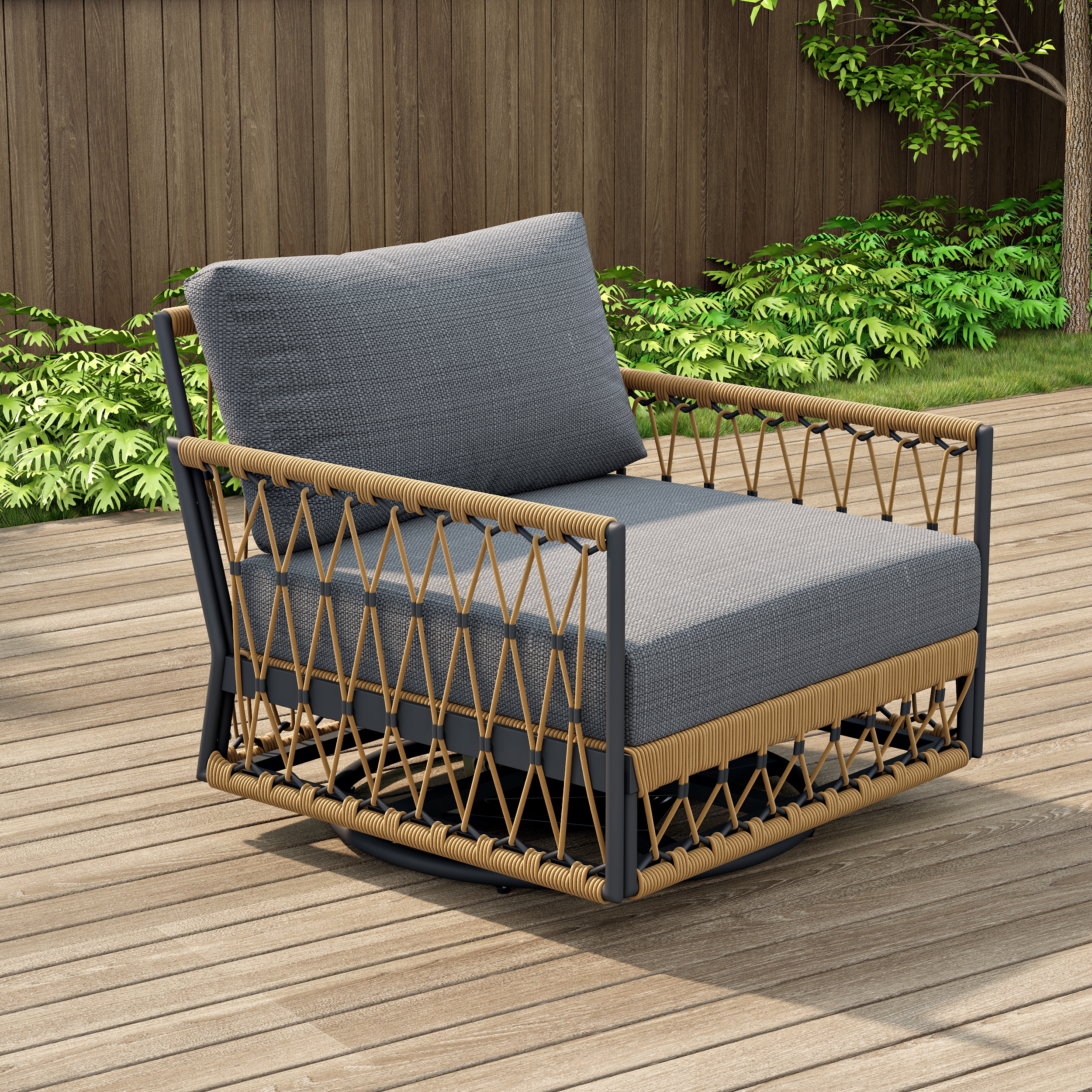 Ropipe Aluminium & Woven Rope Outdoor Swivel Chair 360 Degree Rotatable in Dark Gray
