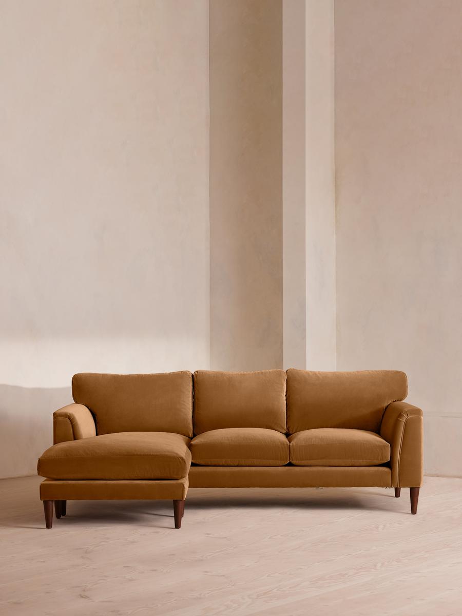 Reya Chaise-end Sofa, Velvet, Mustard