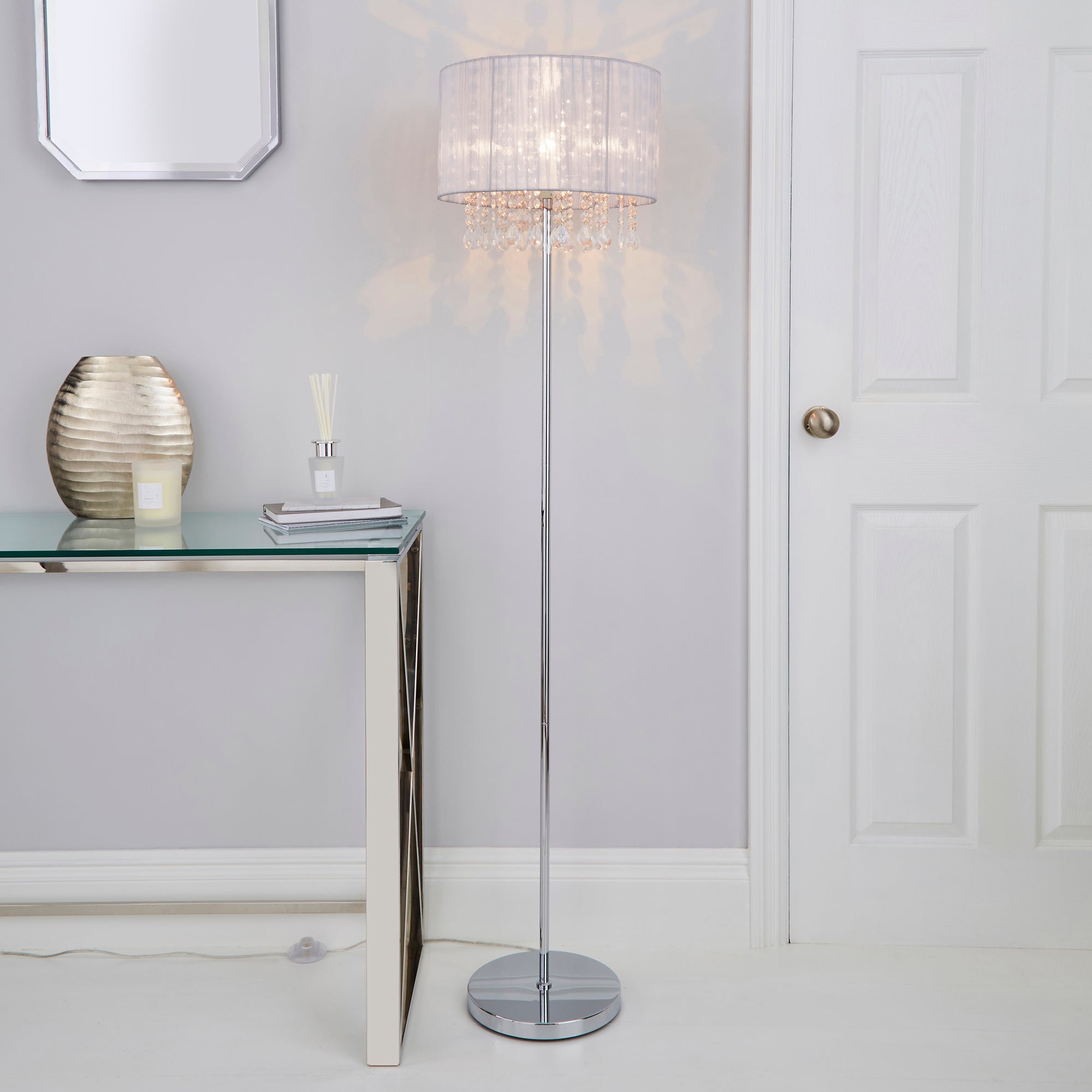 Riah Jewel Ivory Floor Lamp Cream