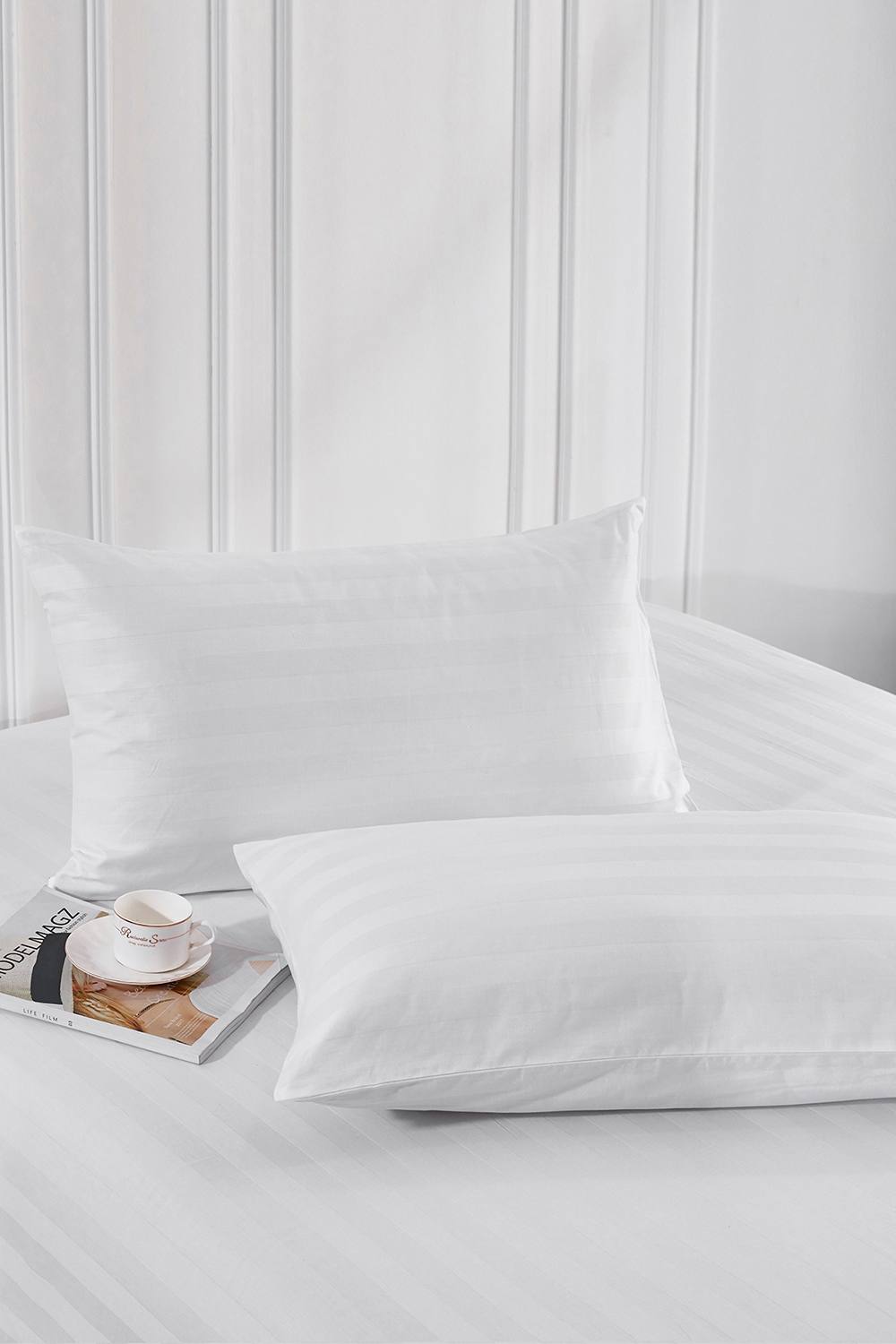 Neel Blue 300TC White Satin Stripe Pillow Cases with Zip Closure, 50cm x 75cm, Pack of 2