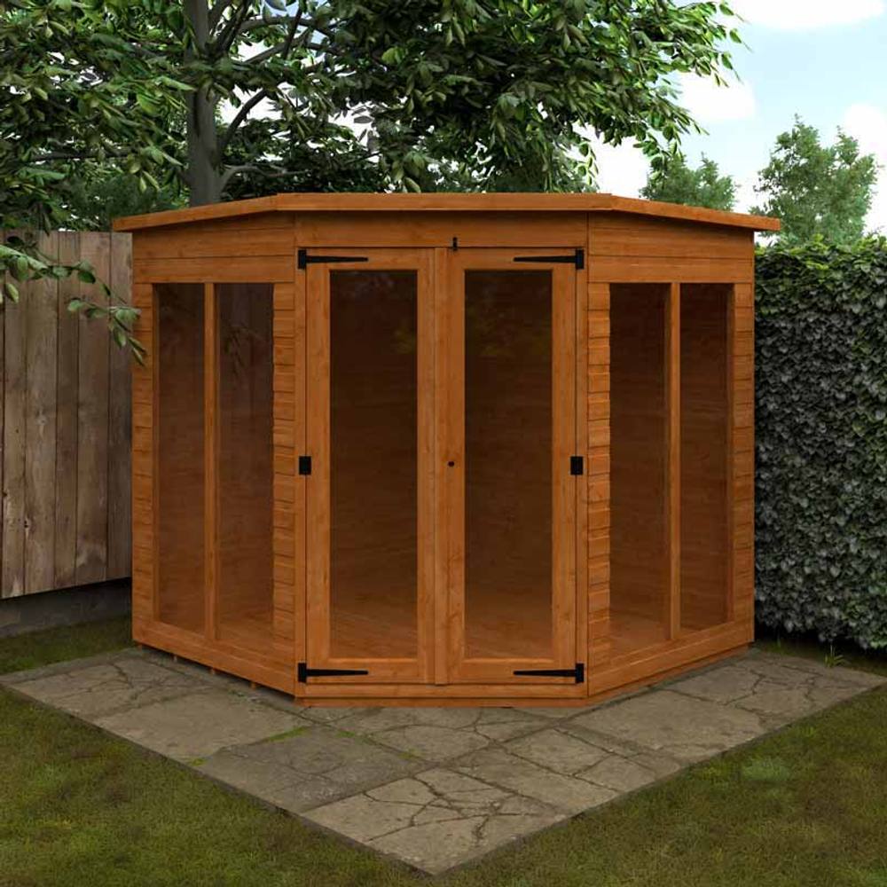 Buttercup Farm 7 x 7 Feet Full Pane Cornerhouse 12mm Shed - Solid Wood/Softwood/Pine in Burnt Orange 2