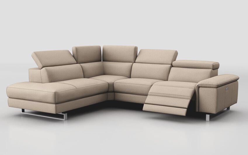 Brown Fabric Viserba 2 Corner 3 with Right Hand Facing Power Recliner, Left Hand Facing Chaise & Manual Head Tilt