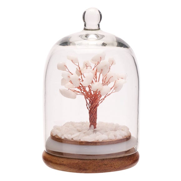 Serenity White Jade Gemstone Glass Dome Tree