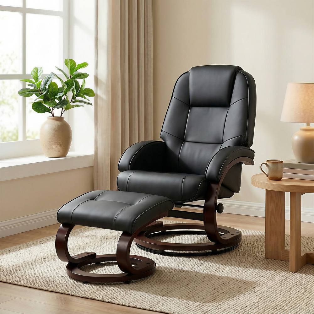 HOMCOM Recliner Chair with Footstool, Swivel Recliner Armchair, Black