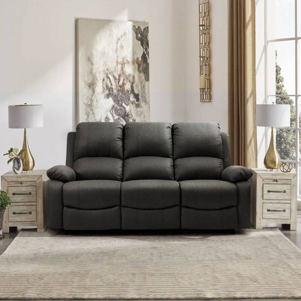 Comfy Living Ltd Luxury Fabric Reclining 3 Seater Sofa in Dark Grey