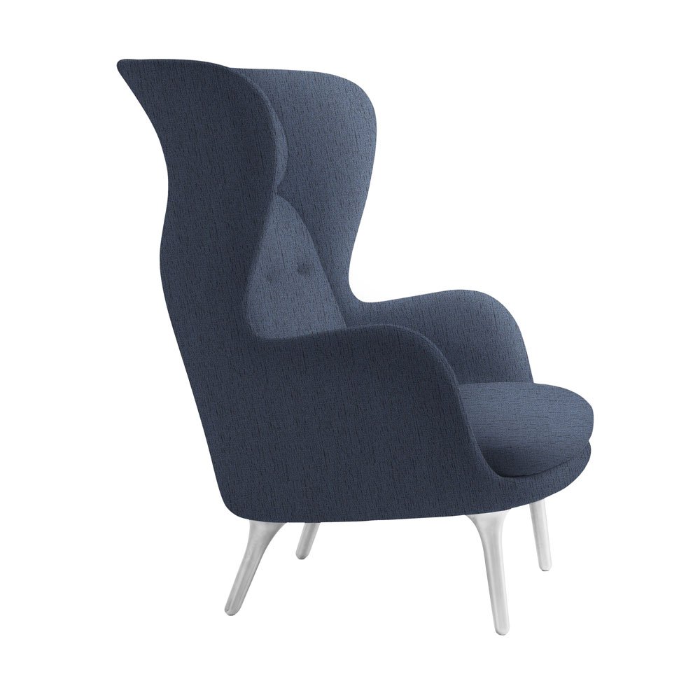 Fritz Hansen Ro Easy Chair Dark Blue Fabric Aluminium Legs