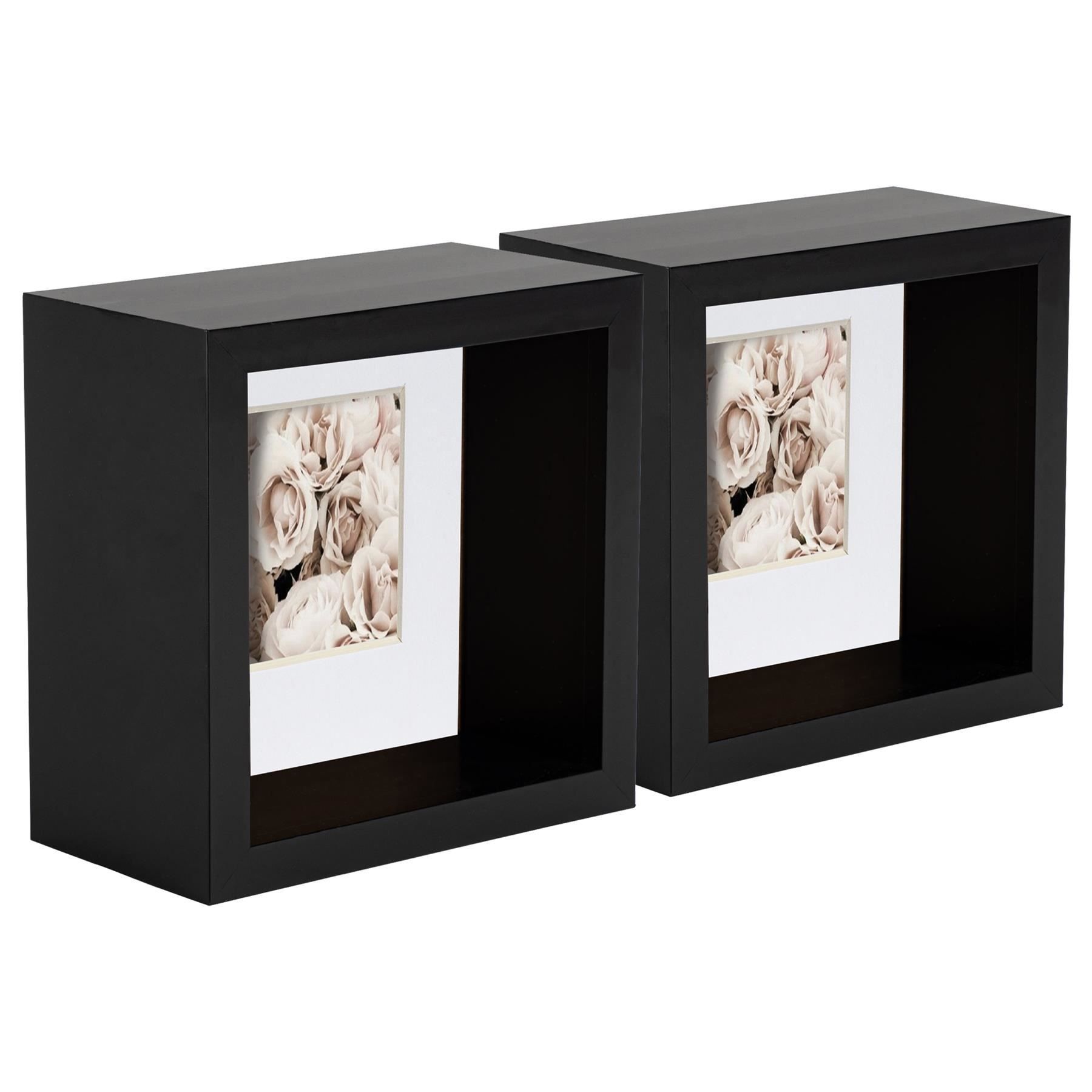Nicola Spring 3D Deep Box Photo Frames - 4 x 4" with 2 x 2" Mount - White Mount - Pack of 5 in Black