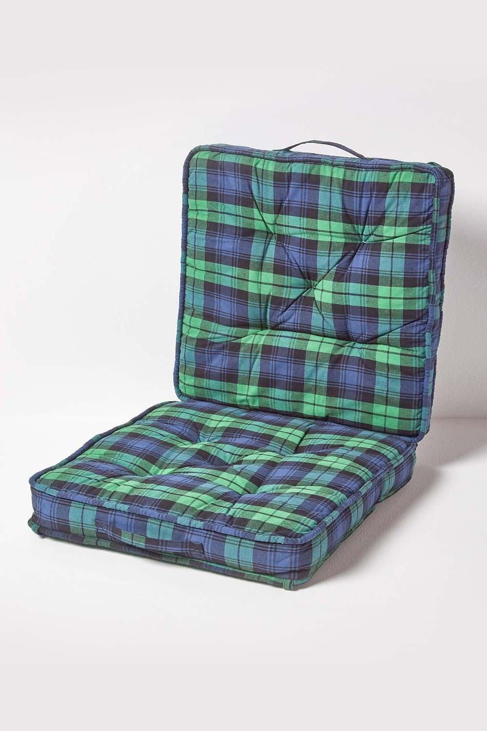 Homescapes Blackwatch Tartan Cotton Travel Support Booster Cushion in Green