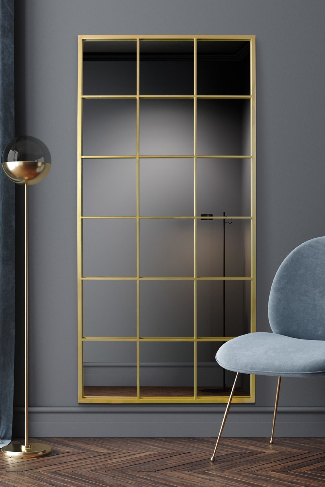 MirrorOutlet The Fenestra Gold Window Leaner / Wall Mirror 69" X 33" 174CM X 85CM