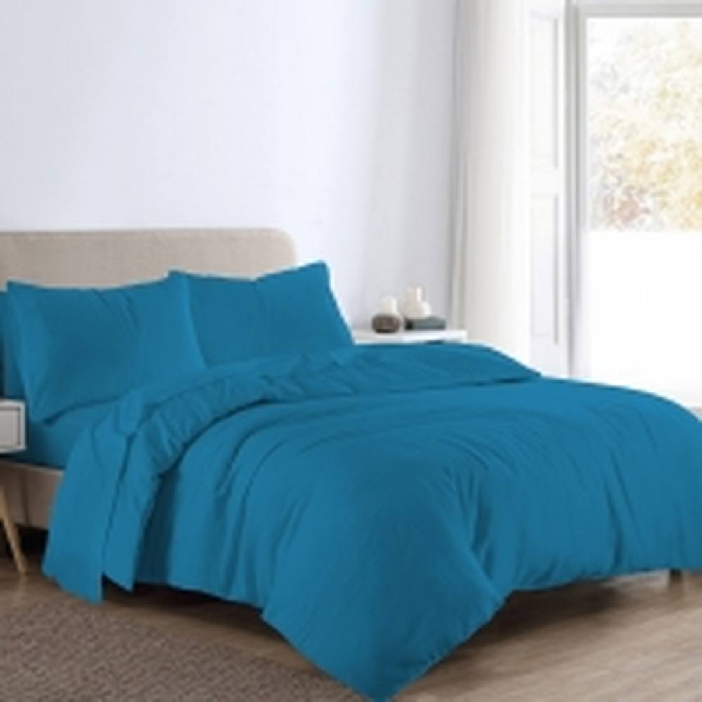 Homes-Linen Flannelette Plain Reversible Duvet Cover Set with Pillowcases in Teal