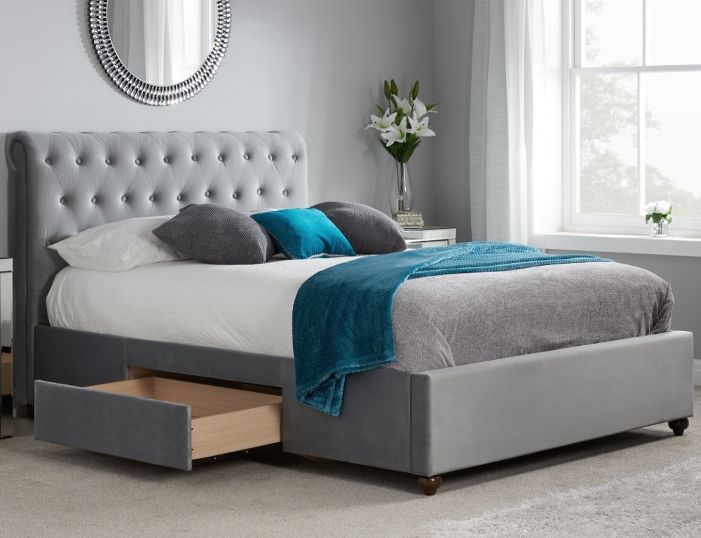 Marlow Grey Velvet Fabric 2 Drawer Storage Bed - 6ft Super King Size