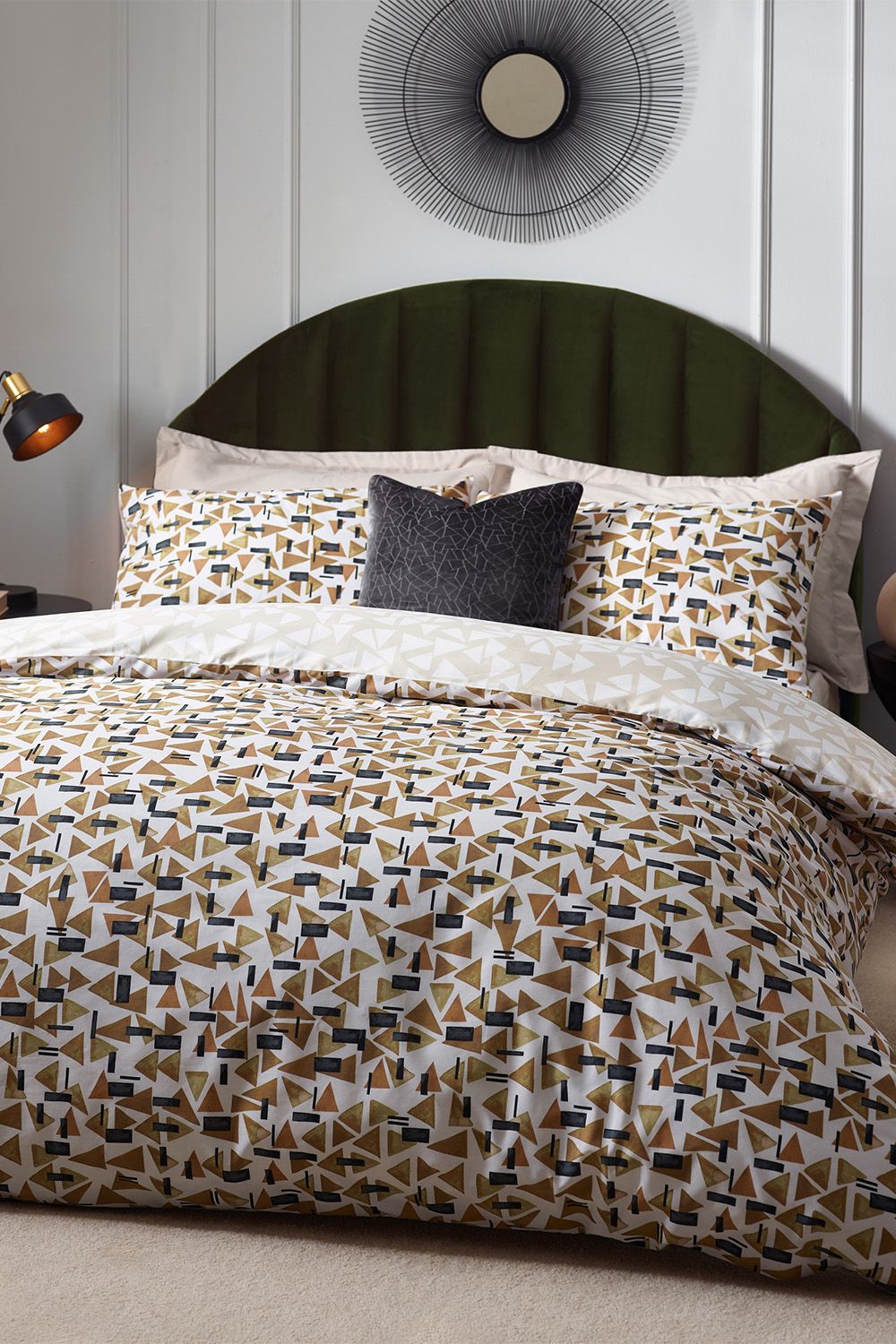 HOEM City Abstract Geometric Cotton Rich Reversible Duvet Cover Set in Light Brown
