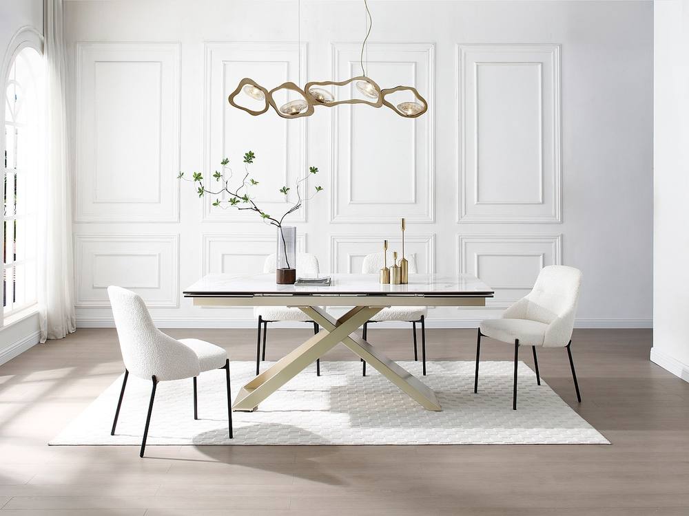 Vente-unique 6 - 10 Seater Extendable Dining Table In Ceramic, Tempered Glass, and in White