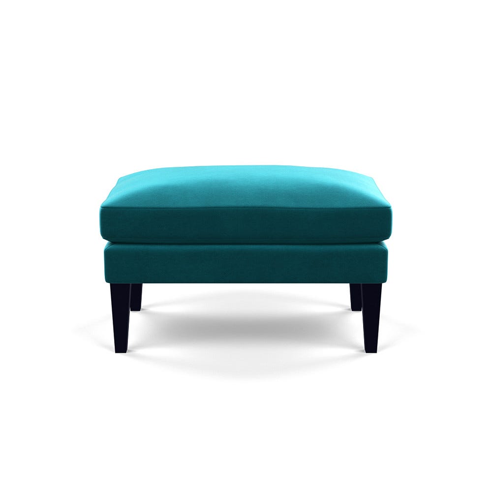Heal's Wallis Ottoman Smart Velvet Petrol Black Painted Oak Feet