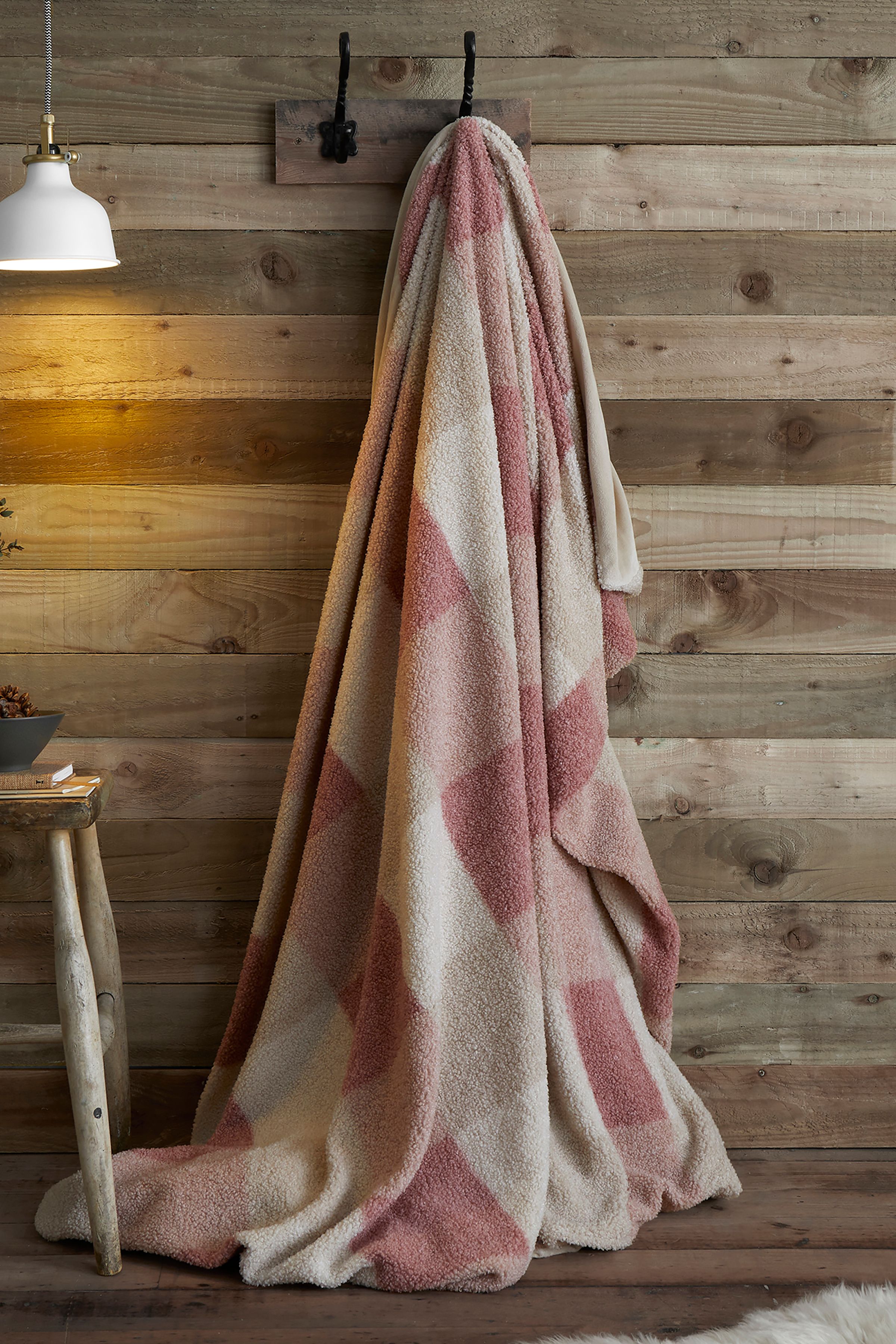 Appletree 'Ashford Check' Boucle Check & Sherpa Reverse Throw in Natural