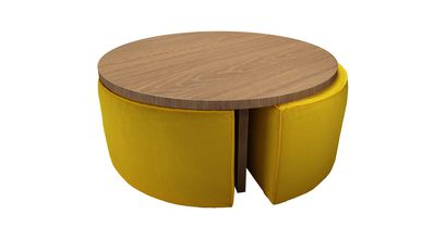 Woody Coffee Table and Nesting Stool Set in Canary Cotton Matt Velvet - sofa.com