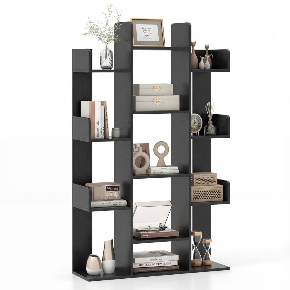 Costway Wooden Bookshelf Tall Bookcase Corner Storage Organizer Display Shelf in Black
