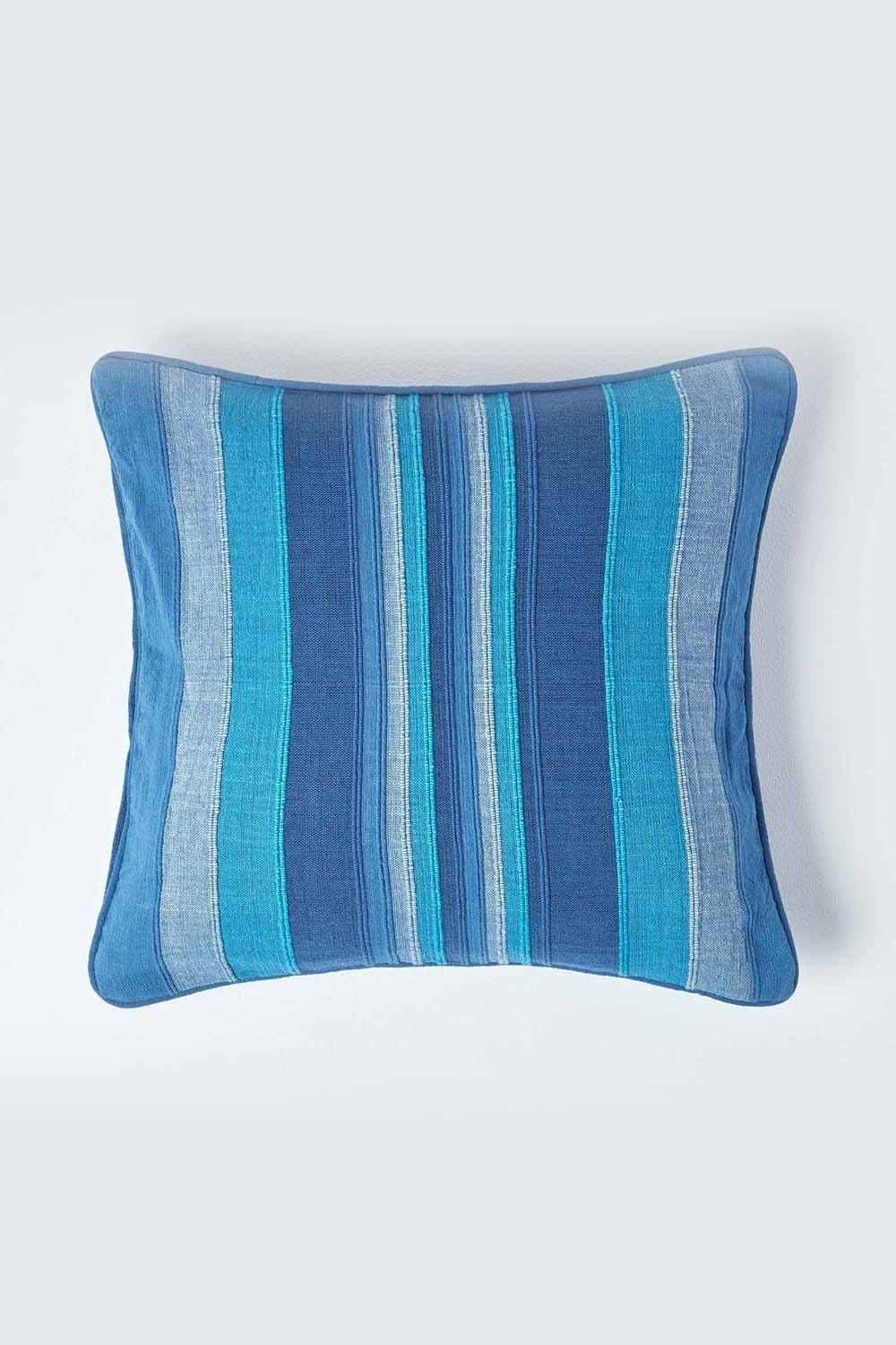 Homescapes Cotton Striped Morocco Cushion Cover in Blue