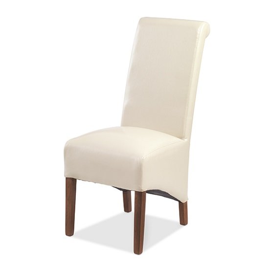 Payton Dining Chair In Beige Bonded Leather And Dark Legs