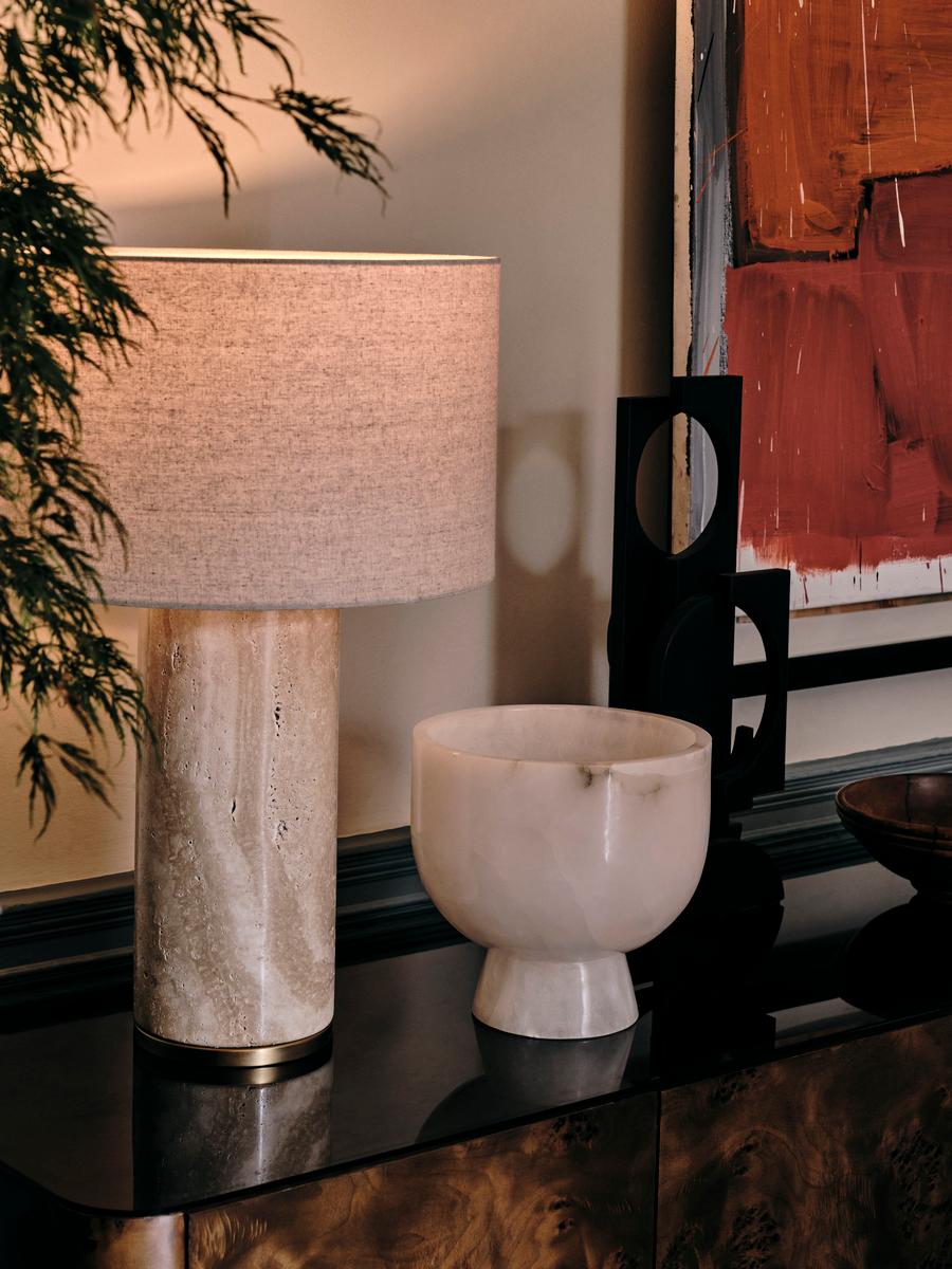 Remi Stone Table Lamp, Cream