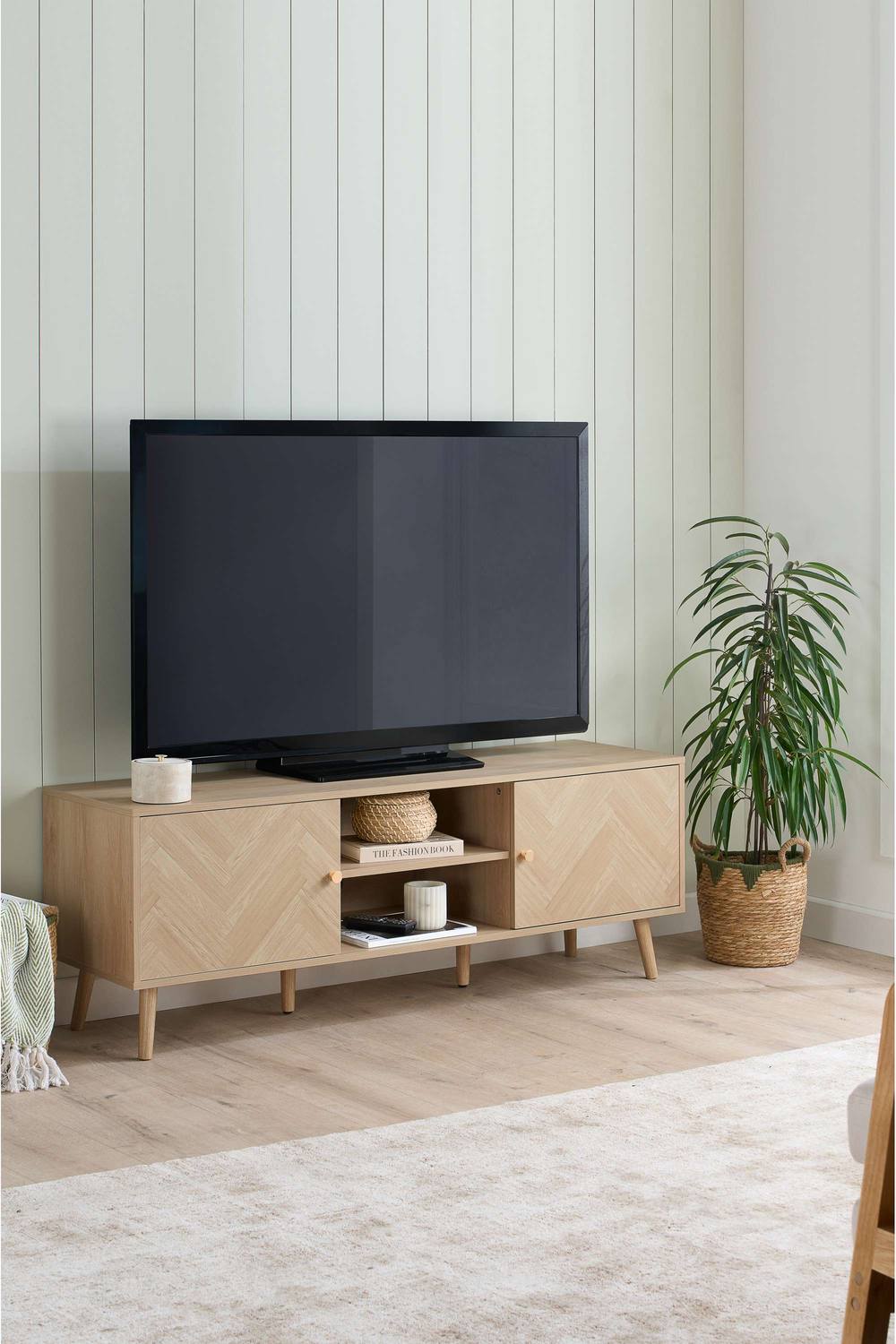 Birlea Herringford Large TV Unit Entertainment Stand Oak Parquet Design in Brown