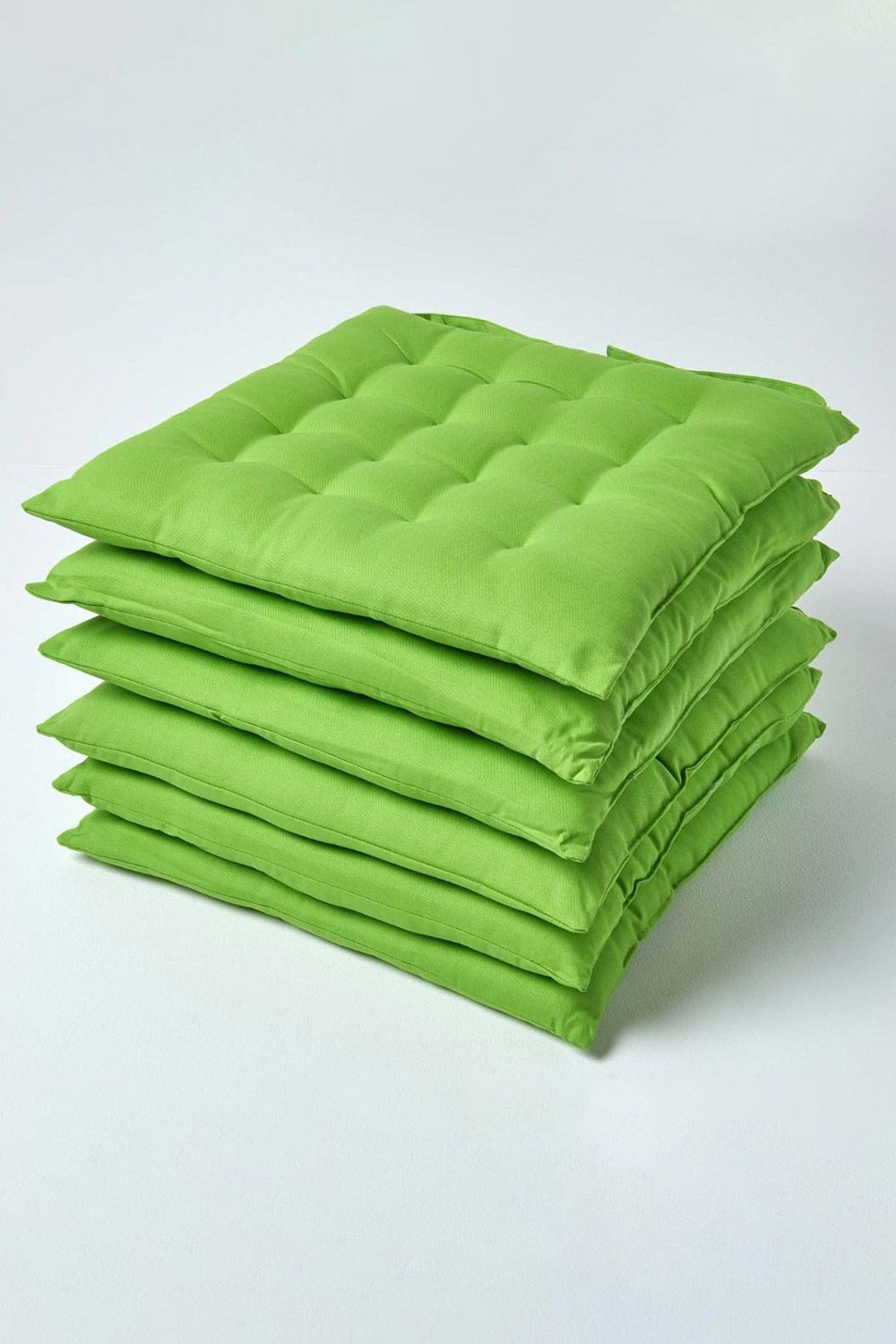 Homescapes 6 Pack Seat Pads Luxury 100% Cotton Indoor Outdoor Garden Cushion, 40cm in Lime