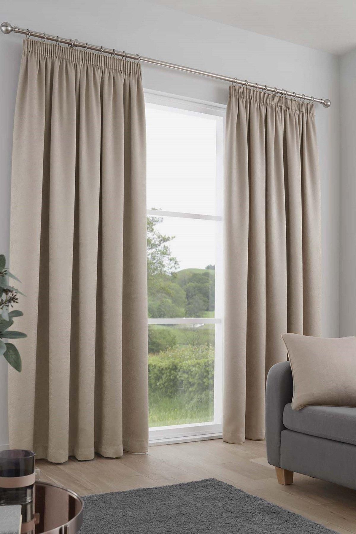 Fusion 'Galaxy' Pair of Light Reducing Thermal Effect Pencil Pleat Curtains in Natural
