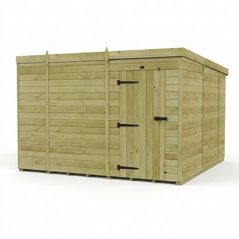 Buttercup Farm 10ft x 10ft Pent Garden Shed Single Door No Windows - Timber in Brown