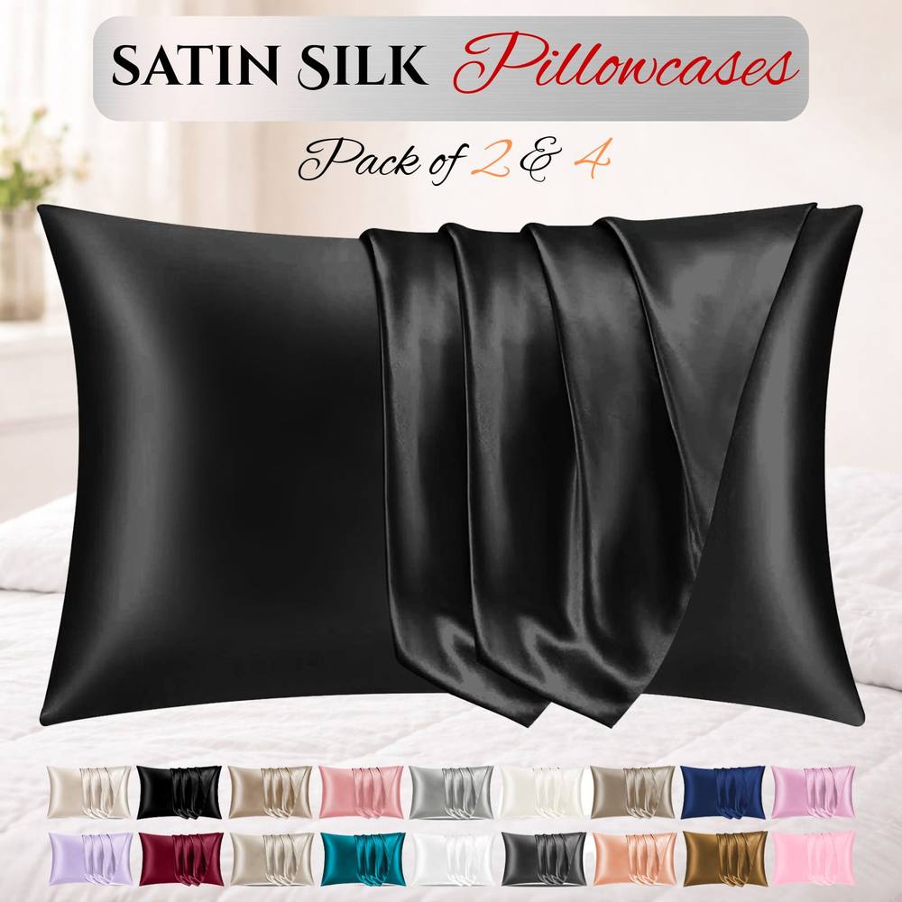 Grace Super Soft Pillow Cases 2 Pack Satin Silk Envelope Closure in Midnight