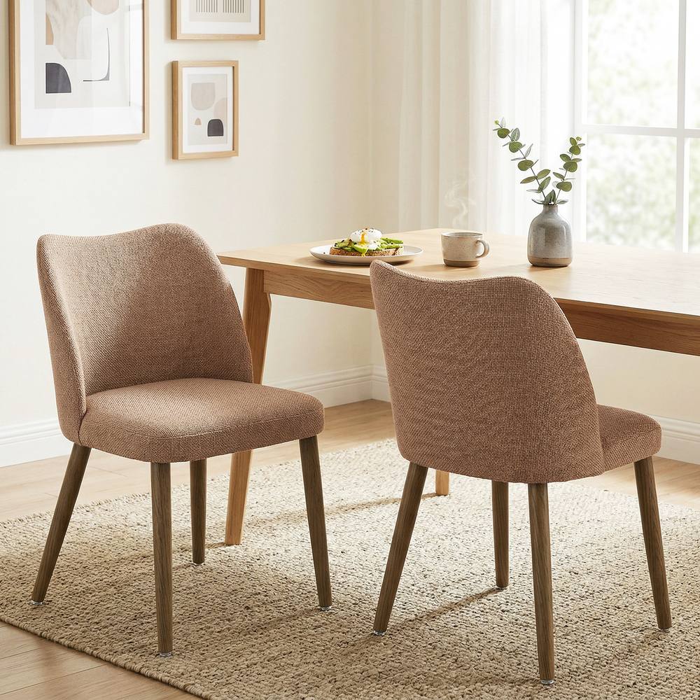 HOMCOM Dining Chairs Set of 2, Kitchen Chairs with Padded Seat, Curved Back in Brown