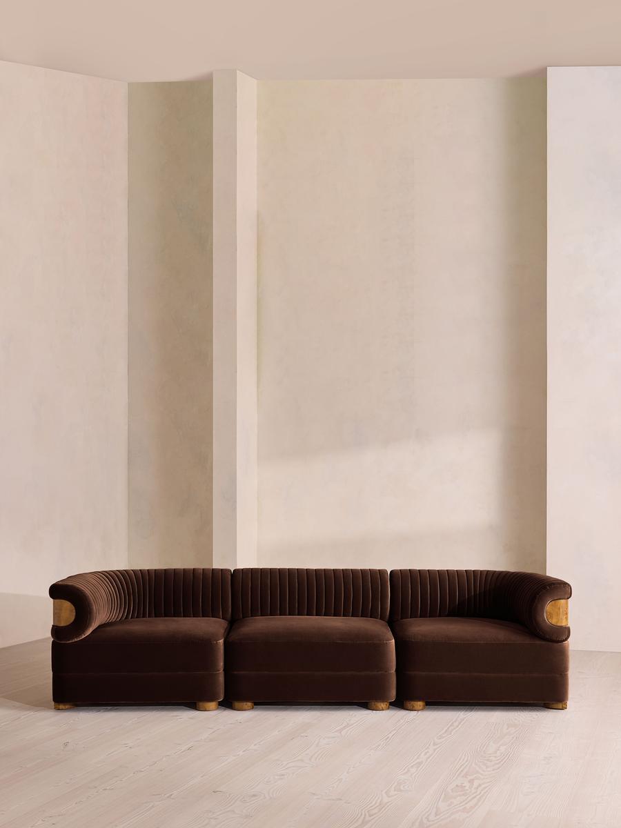 Caleb Modular Four Seater Sofa, Velvet, Chocolate, Dark Burl