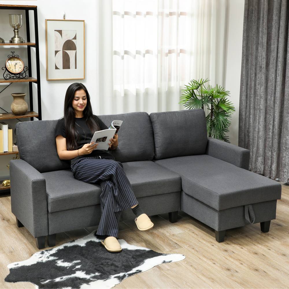 HOMCOM Fold-Out Convertible Sofa Bed with Removable Covers in Dark Grey