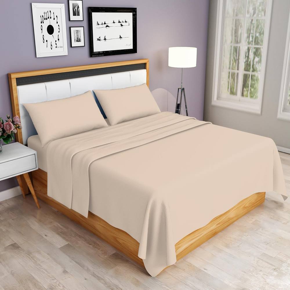 Homes-Linen 100% Egyptian Cotton Thread Count 200 Hotel Quality Flat Sheet in Beige