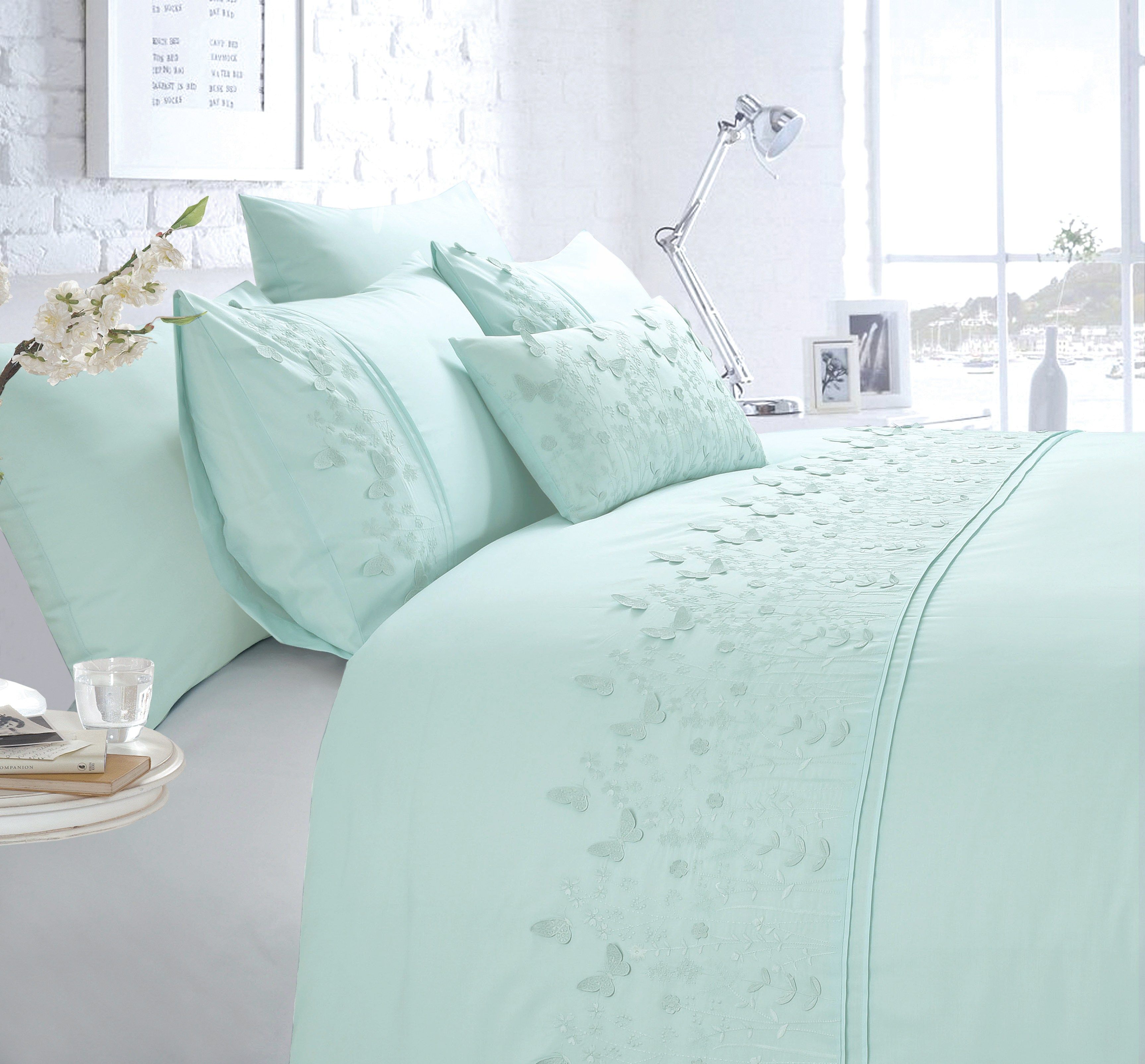 Rapport Home Papillon Polycotton Duvet Cover Set with Pillowcase in Duck Egg Blue